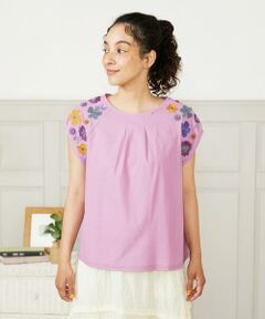 Jocomomola / ホコモモラ カットソー | Escala floral フラワー刺繍パフスリーブTシャツ