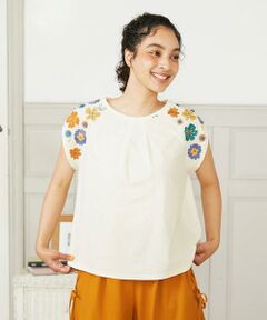 Jocomomola / ホコモモラ カットソー | Escala floral フラワー刺繍パフスリーブTシャツ