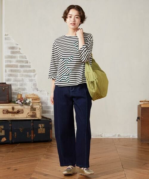 Jocomomola / ホコモモラ カットソー | シルケット天竺フラワーボーダーアップリケTシャツ | 詳細11