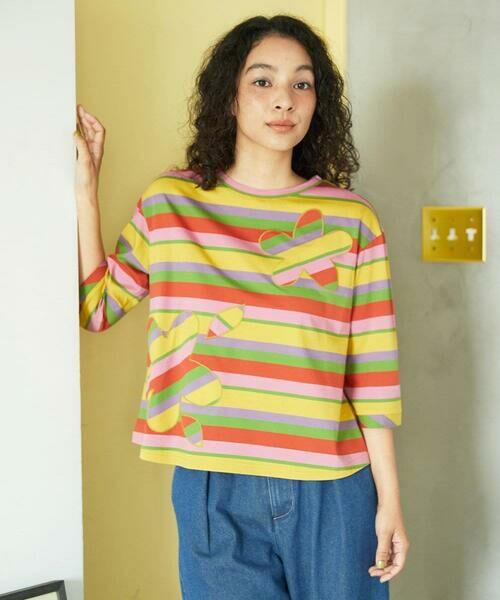 Jocomomola / ホコモモラ カットソー | シルケット天竺フラワーボーダーアップリケTシャツ | 詳細12