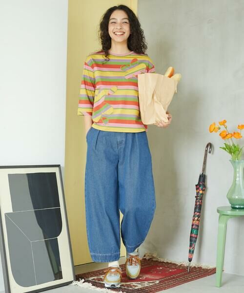 Jocomomola / ホコモモラ カットソー | シルケット天竺フラワーボーダーアップリケTシャツ | 詳細15