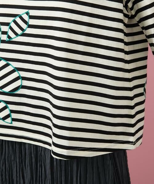 Jocomomola / ホコモモラ カットソー | シルケット天竺フラワーボーダーアップリケTシャツ | 詳細8