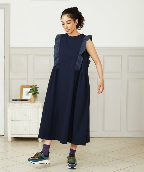 Hiedra 刺繍フリル付きノースリーブワンピース （ロング・マキシ