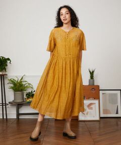 Jocomomola / ホコモモラ ロング・マキシ丈ワンピース | Azahar コード刺繍入りコットンシルクワンピース