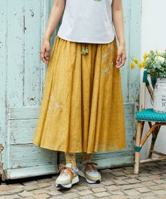 Jocomomola / ホコモモラ ロング・マキシ丈スカート | Azahar  コード刺繍入りコットンシルクスカート