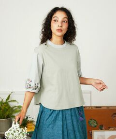 Jocomomola / ホコモモラ カットソー | フラワー刺繍ドッキングカットソー