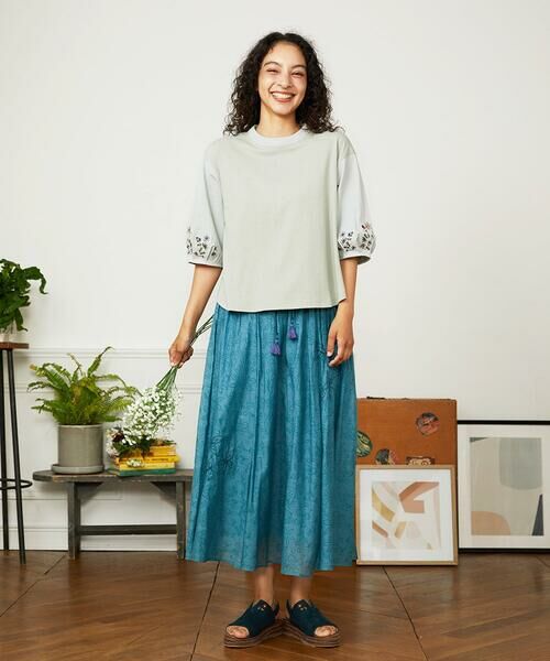 Jocomomola / ホコモモラ カットソー | フラワー刺繍ドッキングカットソー | 詳細12