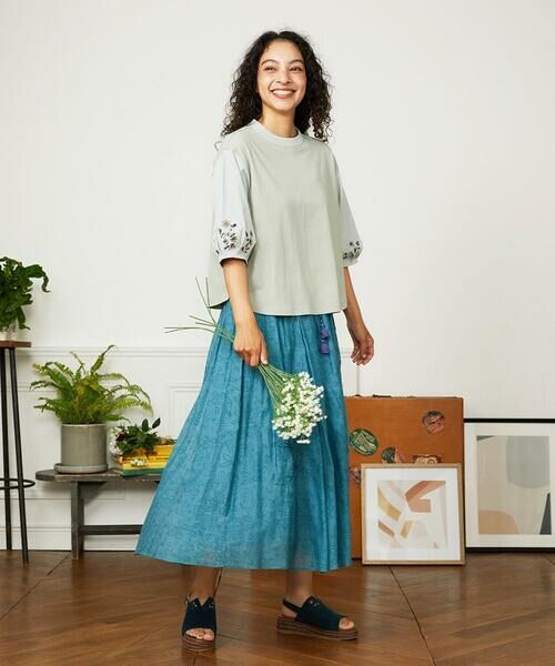 Jocomomola / ホコモモラ カットソー | フラワー刺繍ドッキングカットソー | 詳細13