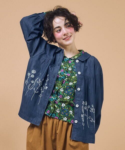 Jocomomola / ホコモモラ シャツ・ブラウス | Jardines コード刺繍デニムブラウス(ブルー)