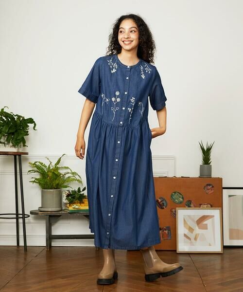 Jocomomola / ホコモモラ ロング・マキシ丈ワンピース | Jardines コード刺繍デニムシャツワンピース | 詳細9
