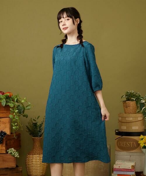 Jocomomola/ホコモモラ Floracion フラワージャカードワンピース ブルー L