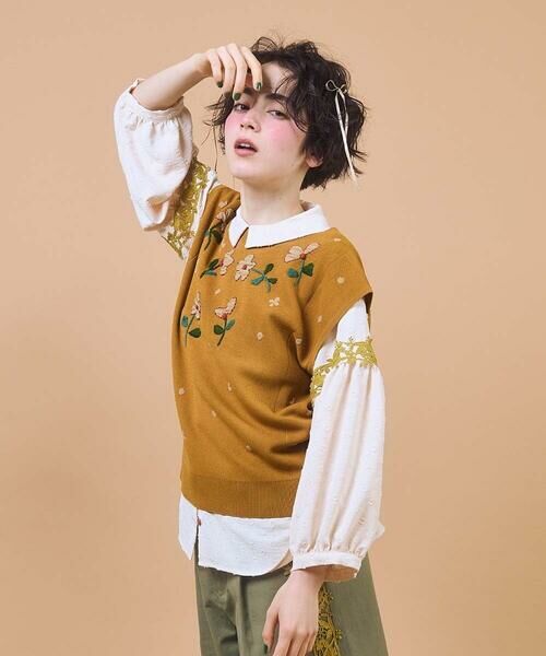 Jocomomola / ホコモモラ ニット・セーター | Flor Alta フラワー刺繍ニットプルオーバー | 詳細14