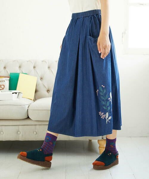 Jocomomola / ホコモモラ ロング・マキシ丈スカート | Jardines コード刺繍デニムスカート | 詳細1