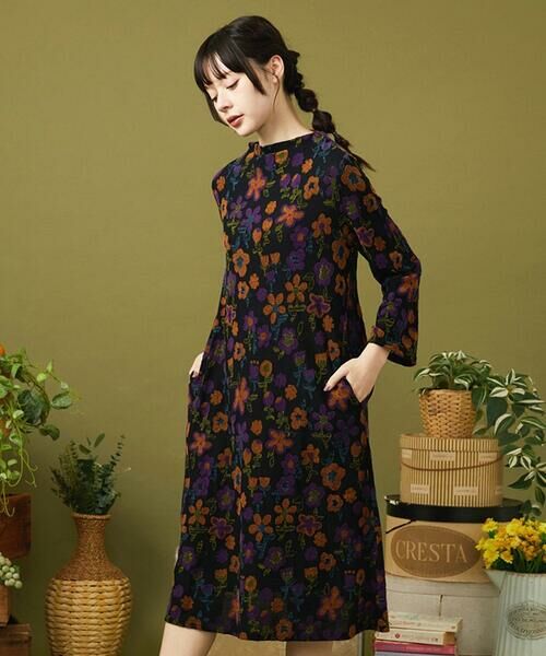 Jocomomola/ホコモモラ Calle de los Jardines フラワージャカードワンピース ブラック M