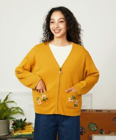 Jocomomola / ホコモモラ カーディガン・ボレロ | Flor Alta フラワー刺繍ジップカーディガン