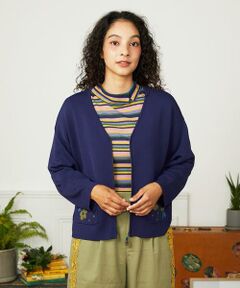 Jocomomola / ホコモモラ カーディガン・ボレロ | Flor Alta フラワー刺繍ジップカーディガン