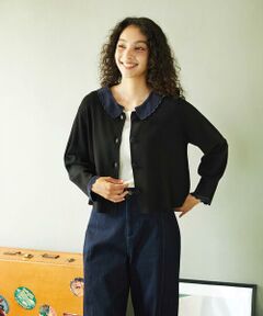 Jocomomola / ホコモモラ カーディガン・ボレロ | Encaje 配色レース襟ニットカーディガン