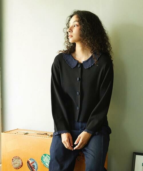 Jocomomola / ホコモモラ カーディガン・ボレロ | Encaje 配色レース襟ニットカーディガン | 詳細12