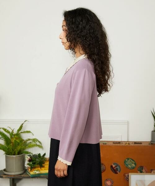 Jocomomola / ホコモモラ カーディガン・ボレロ | Encaje 配色レース襟ニットカーディガン | 詳細2