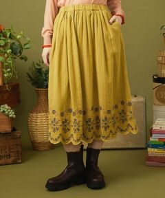 Jocomomola / ホコモモラ ロング・マキシ丈スカート | Cama de flores コットンヘリンボーンフレアスカート