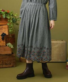 Jocomomola / ホコモモラ ロング・マキシ丈スカート | Cama de flores コットンヘリンボーンフレアスカート