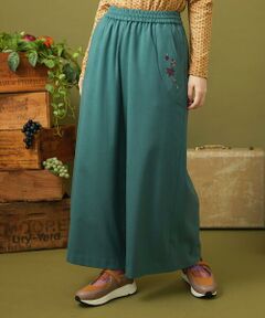 Jocomomola / ホコモモラ その他パンツ | T/Rドビー フラワー刺繍ワイドパンツ