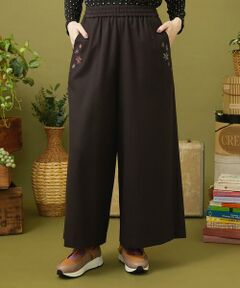 Jocomomola / ホコモモラ その他パンツ | T/Rドビー フラワー刺繍ワイドパンツ