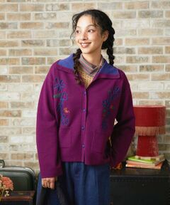 Jocomomola / ホコモモラ カーディガン・ボレロ | Palque Wフェイス フラワーモチーフニットカーディガン