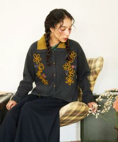 Jocomomola / ホコモモラ カーディガン・ボレロ | Palque Wフェイス フラワーモチーフニットカーディガン