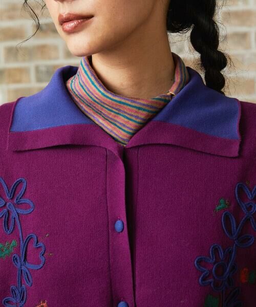 Jocomomola / ホコモモラ カーディガン・ボレロ | Palque Wフェイス フラワーモチーフニットカーディガン | 詳細3