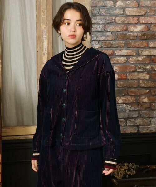 Jocomomola/ホコモモラ Arriate セーラーカラーコーデュロイブラウス ネイビー×ピンク M
