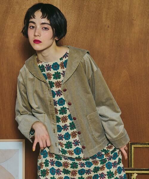 Jocomomola/ホコモモラ Arriate セーラーカラーコーデュロイブラウス グレー×イエロー S