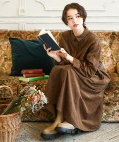 Jocomomola / ホコモモラ ロング・マキシ丈ワンピース | コーデュロイオパールプリントシャツワンピース