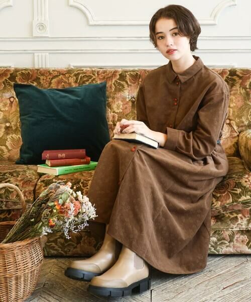 Jocomomola / ホコモモラ ロング・マキシ丈ワンピース | コーデュロイオパールプリントシャツワンピース | 詳細13