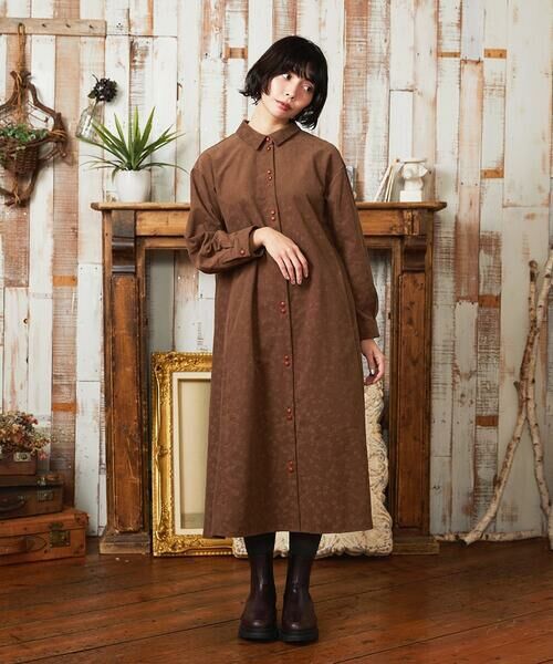 Jocomomola / ホコモモラ ロング・マキシ丈ワンピース | コーデュロイオパールプリントシャツワンピース | 詳細18