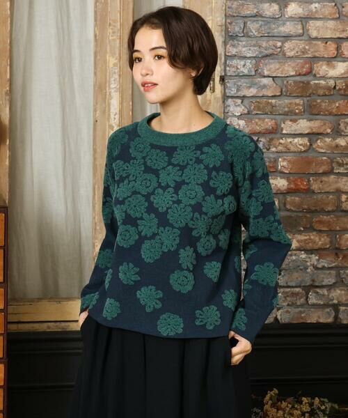 Jocomomola/ホコモモラ Flor suave フラワージャカードニットプルオーバー ネイビー M