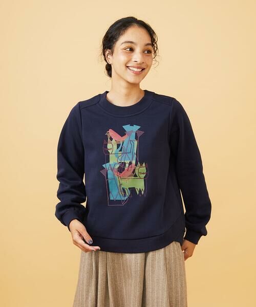 Jocomomola/ホコモモラ Animales Coloridos 裏起毛カットソー ネイビー M