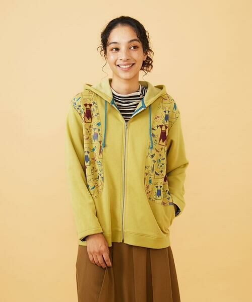 Jocomomola/ホコモモラ Animales Coloridos 裏起毛パーカー ライトイエロー M