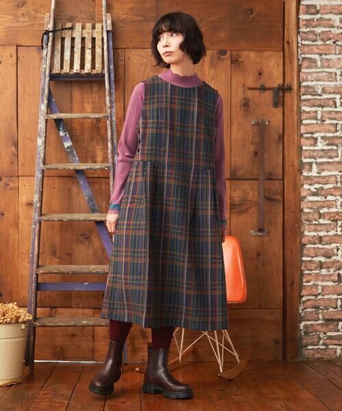 Jocomomola / ホコモモラ ロング・マキシ丈ワンピース | Arriate チェック柄ジャンパースカートワンピース | 詳細13