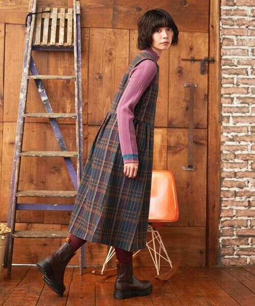 Jocomomola / ホコモモラ ロング・マキシ丈ワンピース | Arriate チェック柄ジャンパースカートワンピース | 詳細14