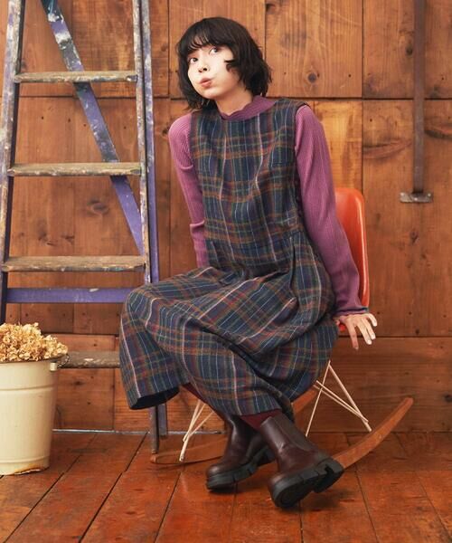 Jocomomola / ホコモモラ ロング・マキシ丈ワンピース | Arriate チェック柄ジャンパースカートワンピース | 詳細17