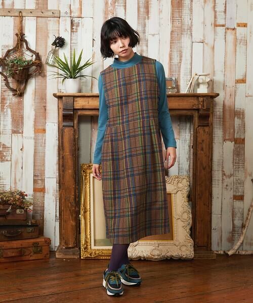 Jocomomola / ホコモモラ ロング・マキシ丈ワンピース | Arriate チェック柄ジャンパースカートワンピース | 詳細9
