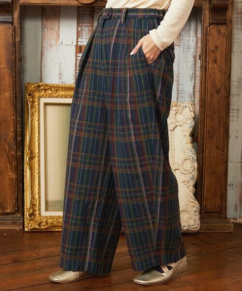 Jocomomola/ホコモモラ Arriate チェック柄ワイドパンツ ネイビー L