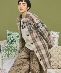 Jocomomola / ホコモモラ その他アウター | Calle de Bordadores チェック×フラワー刺繍コート