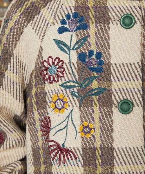 Jocomomola / ホコモモラ その他アウター | Calle de Bordadores チェック×フラワー刺繍コート | 詳細6