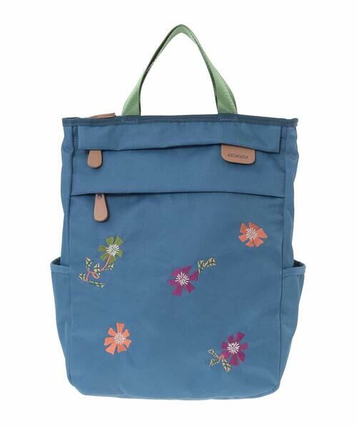 Jocomomola / ホコモモラ リュック・バックパック | フラワー刺繍トートリュック（ブルー）