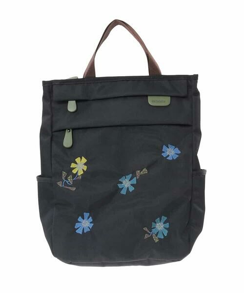 Jocomomola / ホコモモラ リュック・バックパック | フラワー刺繍トートリュック（ブラック）