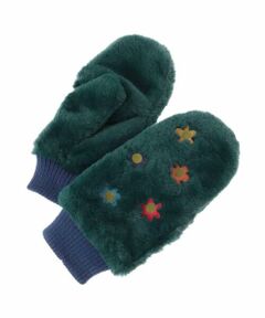 Jocomomola / ホコモモラ 手袋 | フラワー刺繍フェイクファーミトン