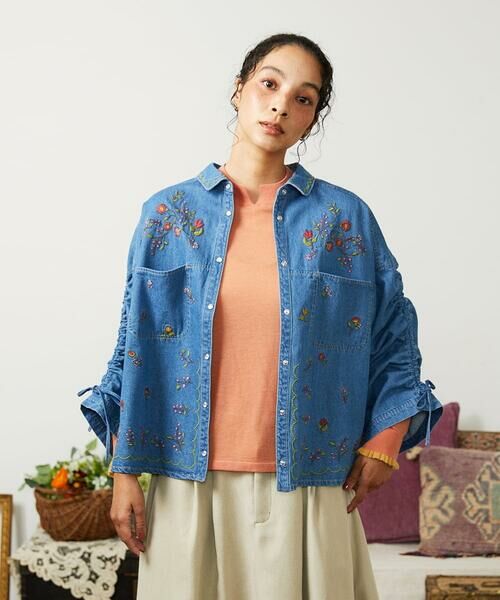 Jocomomola / ホコモモラ シャツ・ブラウス | El galgo フラワー刺繍デニムシャツ | 詳細4
