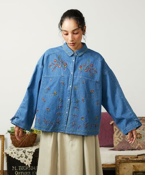 Jocomomola / ホコモモラ シャツ・ブラウス | El galgo フラワー刺繍デニムシャツ | 詳細5